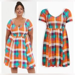 NWT Torrid size 3 Midi challis smocked stretch skater colorblock dress